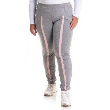 Imagem de Calça Feminina em Malha Molettinho Cós com Elástico Bolsos e Filete Cor Contrastante Frente-Feminino