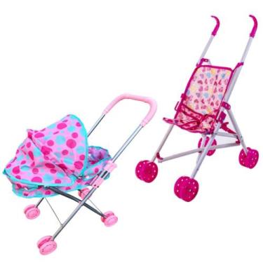 Imagem de Kit 2 Carrinhos De Boneca Luxo Bebê Reborn Dobrável Infantil - Dm Toys