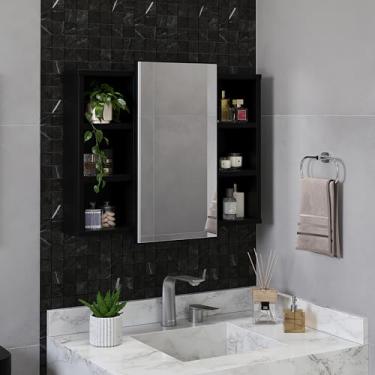 Imagem de Espelheira Para Banheiro Com Nichos Armário Aéreo Com Espelho Organizador (Preto)