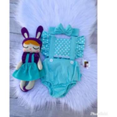 Imagem de Jardineira Body Romper Bebe Menina Poa Azul Bunda Rica Mesversa - dgba