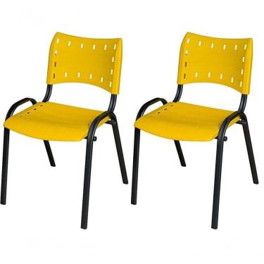 Imagem de Cadeira Iso Base Preto Escola, Escritório Amarelo - Kit 2 Un