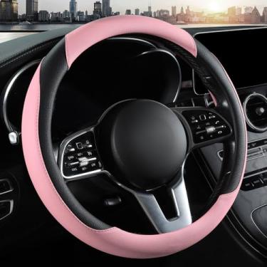 Imagem de Capa de volante de carro, capa de volante de couro de microfibra, ajuste universal, antiderrapante, confortável, respirável, protetor de roda de carro para homens e mulheres, rosa