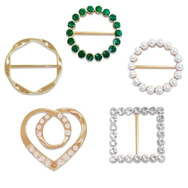 Imagem de Tzwhwcx Anel de cachecol com 5 peças, clipes de camisa, 5 estilos exclusivos, clipes de gravata para mulheres, elegantes anéis de lenço de seda e slides para cachecóis, xales, blusas, blusas e roupas