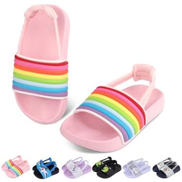 Imagem de Tsukare Sandálias Infantis Com Tira Elástica E Antiderrapantes, Chinelos Leves Para Banho Piscina, Sapatos De Arco-Íris Meninos Meninas, Tamanho 13