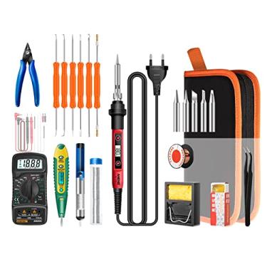 Imagem de Chusui 25 pcs kit de ferro de solda mini ferros de solda elétricos com display digital lcd kit de solda inteligente 60 w temperatura ajustável ferramenta de solda com pinça multímetro caneta de te QL