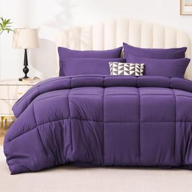 Imagem de Love's cabin Conjunto de edredom California King, roxo escuro, 7 peças, cama king size California em uma bolsa, 1 edredom para todas as estações, 1 lençol de cima, 1 lençol com elástico, 2 fronhas e 2
