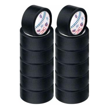 Imagem de Kit 12 Rolo Fita Crepe Adesiva Preta 48mm X 50m Fácil Remoção - Euroce