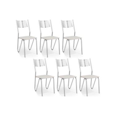 Imagem de Cadeira de Cozinha Nápoles 2C045 Kit 6 Un Cromada/Branco 106 - Kappesberg