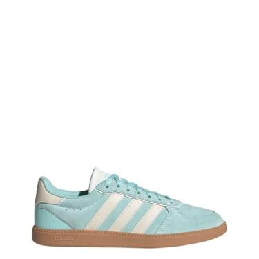 Imagem de adidas Tênis feminino BREAKNET de camurça elegante para uso interno, Semi Flash Aqua/Wonder Branco/Branco, 35 BR