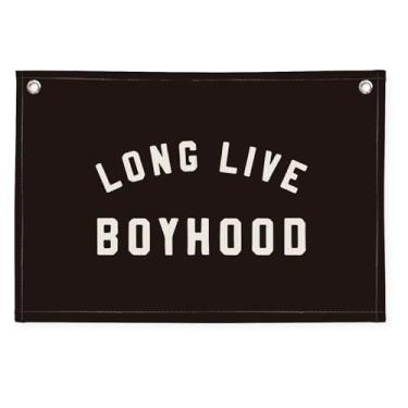 Imagem de Wheatwin Faixa de parede "Long Live Boyhood" 50 x 76 cm - decoração de quarto de meninos, lona de linho para sala de jogos infantil, placa rústica de berçário, faixa de quarto infantil com tema de