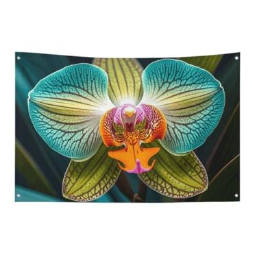 Imagem de Bandeira de orquídea azul-petróleo e laranja com quatro furos para decoração de parede bandeira de parede para dormitório bar bandeiras de festa ao ar livre 60 x 90 cm