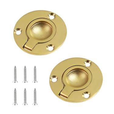 Imagem de Oedema 2 peças de puxador de porta de bolso redondo de aço inoxidável, puxador de gaveta, puxador de anel de elevação com parafusos para gavetas de armário cômoda de armário, dourado
