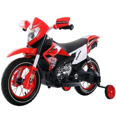 Imagem de Motocicleta Eletrica Infantil Vermelha Com Rodas De Apoio 6V