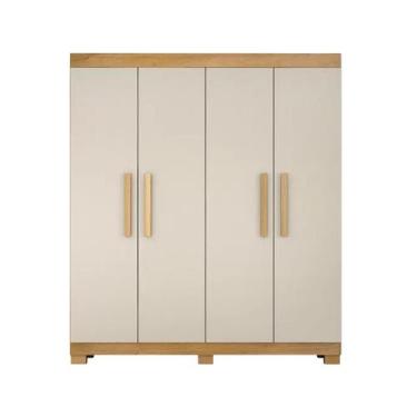 Imagem de Roupeiro 4 Portas Valdemóveis Quero Quero c 2 Gavetas e Pés Freijó Off