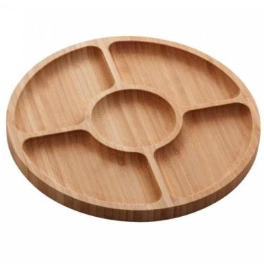 Imagem de Petisqueira de Bambu 5 Divisórias 25cm Lyor Round Aperitivos Tábua Red