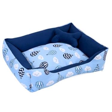 Imagem de Cama Caminha Pet para Cachorro ou Gato Médio 60cm x 47cm Lavável com Fundo Impermeável + Ossinho (Balão Azul)