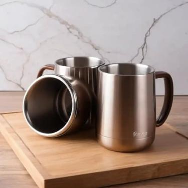 Imagem de Caneca Térmica Parede Dupla em Aço Inox Marrom 850ml com Tampa Rosqueável - Estilo Liso