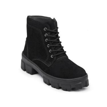 Imagem de Coturno Feminino Couro Bota Blogueira Solado Tratorado Preta Palmilha em Gel Forrada Confortável-Feminino