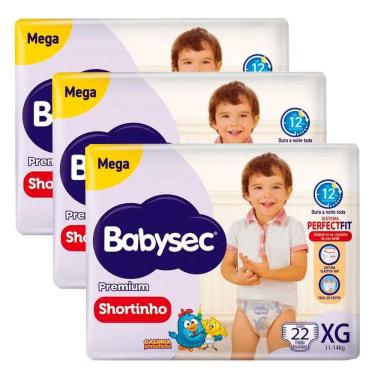 Imagem de Kit 3 Fraldas Descartável Babysec Shortinho Mega XG - 66 Tiras