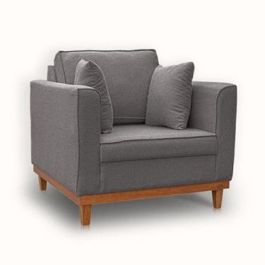 Imagem de Poltrona Base de Madeira Linho Premium Moderno Minimalista Confortável