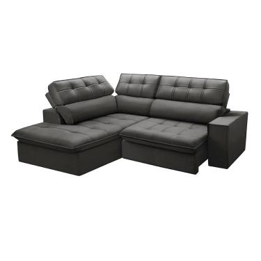 Imagem de Sofá 4 Lugares Retrátil e Reclinável Arezzo com Chaise Esquerdo Veludo Chumbo