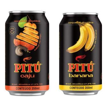 Imagem de Aguardente Pitú Caju Lata 350ml + Aguardente Pitú Banana 350