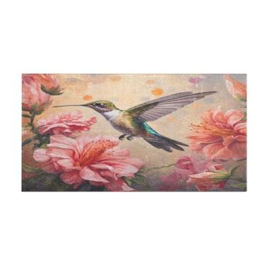 Imagem de senya Tapetes de banho fofos, primavera flor rosa beija-flor, tapete de banheiro de pelúcia, tapete de cozinha, tapete macio felpudo tapete de chuveiro absorvente de água, B02D23066