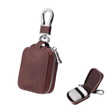 Imagem de Capa para fone de ouvido compatível com AirPods 1/2/3/Pro, bolsa de transporte sem fio, pequena bolsa de couro PU à prova de choque, bolsa universal de proteção de viagem, marrom escuro