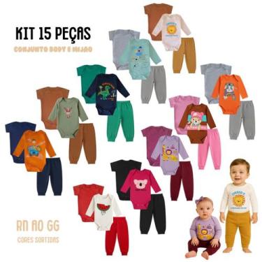 Imagem de kit 15 pçs Roupa Bebê Body Mijão menino menina 100% algodão - Lumari K