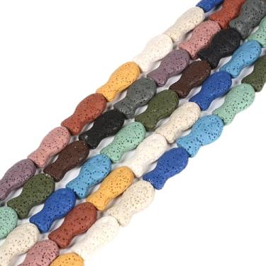 Imagem de Contas soltas tingidas de peixe de 21 mm com pedra vulcânica multicolorida para fazer joias faça você mesmo