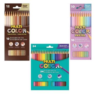 Imagem de Kit Lapis De Cor 48 Cores Multicolor Básicas + Pele + Pastel