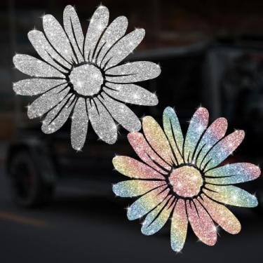 Imagem de Decalque de carro de margarida brilhante autoadesivo PVC brilhante adesivo para carros, caminhões, motocicletas, capa de porta multidecoração adesivo (branco e colorido)