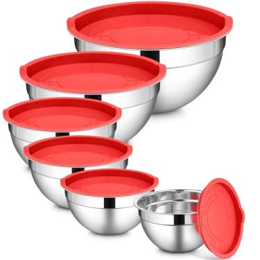 Imagem de LIANYU Pacote com 6 tigelas de mistura de aço inoxidável com tampas herméticas, tigelas de salada grandes de metal, ideais para preparação de cozinha, assar, armazenamento no freezer, tamanho 7, 3,5