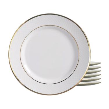 Imagem de Jogo 6 Pratos Fundo Cerâmica 25Cm Borda Dourada Filete Ouro