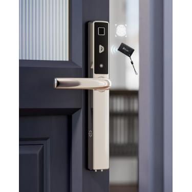 Imagem de Maçaneta de porta sem chave inteligente Origin para segurança doméstica, controle de aplicativo, cartão chave, trava/desbloqueio remoto (OS prata fosco)