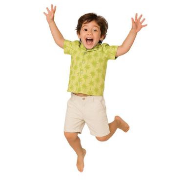 Imagem de Conjunto Infantil Camisa Estampada Amarrelo + Shorts Bege