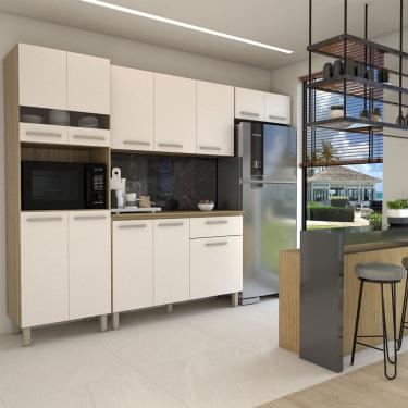 Imagem de Armário de Cozinha com Balcão Obliviate 12 Portas 1 Gaveta com Vidro Freijó/Soft - Panorama Móveis