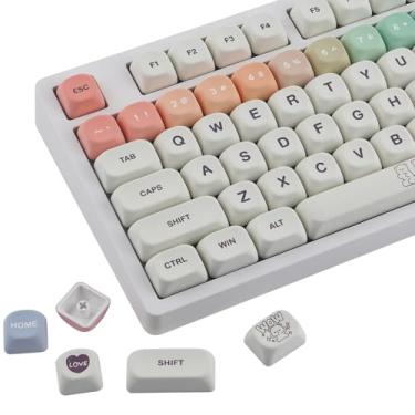 Imagem de Sunzit Teclas MOA, 131 teclas fofas PBT urso branco personalizadas 60 65 75 100 por cento, conjunto de teclas Dye-Sub, conjunto de teclas para teclado mecânico MX Switches (branco)
