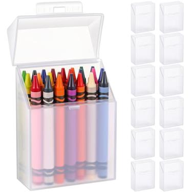 Imagem de Clabby Caixa de giz de cera de plástico transparente a granel comporta 24 caixas de giz de cera com tampa articulada e fecho de pressão para canetas, escola, material de escritório, organização