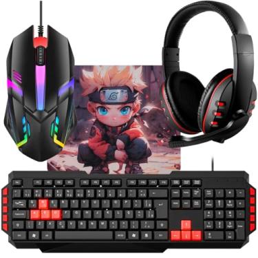 Imagem de Kit Gamer Teclado Multimidia Vermelho + Mouse óptico 1600dpi Led 7 Cores+ Headset Gamer Com Microfone