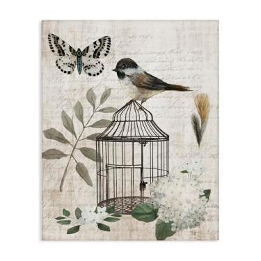 Imagem de Stupell Industries Arte de parede em tela floral de pássaro vintage Menagerie por Nan, 20 x 16