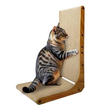 Imagem de AGYM Arranhador para gatos, 66 cm em forma de L, para gatos internos, arranhador de papelão sustentável durável, almofada vertical reciclável para proteger móveis, grande