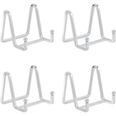 Imagem de Suporte de exibição de cavalete para placa - Suportes de placa de metal de 7,6 cm para exibição - Suporte de mesa - Cavaletes de ferro prata para exibição de fotos | Molduras de fotos | Livro | Placas