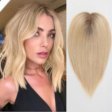 Imagem de HAIRCUBE Toppers de cabelo para mulheres, top hairpieces 100% cabelo humano real sem franja, topos de cabelo humano com 3 clipes, base de renda suíça amarrada à mão, queda de cabelo/desbaste, cabelo