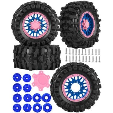 Imagem de hopsupRC 12mm/14mm/17mm RC Truck Wheel Tires for 1/10 Rustler Stampede Hoss,Granite Vorteks Big Rock,Axial Losi Redcat Rc4wd,Hard Plastic RC Truck Tires,RC Monster Truck Car Wheels,4PCS Pink