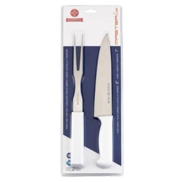 Imagem de Kit churrasco 2 peças com garfo e faca profissional master line mundia