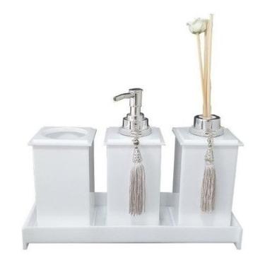 Imagem de Kit Potes Em Acrílico Para Banheiro 4 Pçs Luxo K15br4 Branco