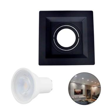 Imagem de Kit Spot Embutir Direcionável 12cm GU10 e Lâmpada MR16 - Megalux, Pret