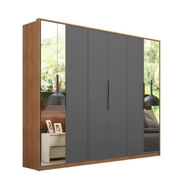 Imagem de Roupeiro de Casal Izabella c/ 6 Portas c/ 2 Espelhos Amêndola/Grafito 