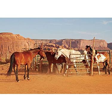 Imagem de Yeele 2,1 x 1,5 m Pano de fundo de rancho de cavalos do oeste selvagem deserto com vista para montanhas e cavalos selvagens para crianças, decoração de festa de aniversário, férias, viagem, retrato